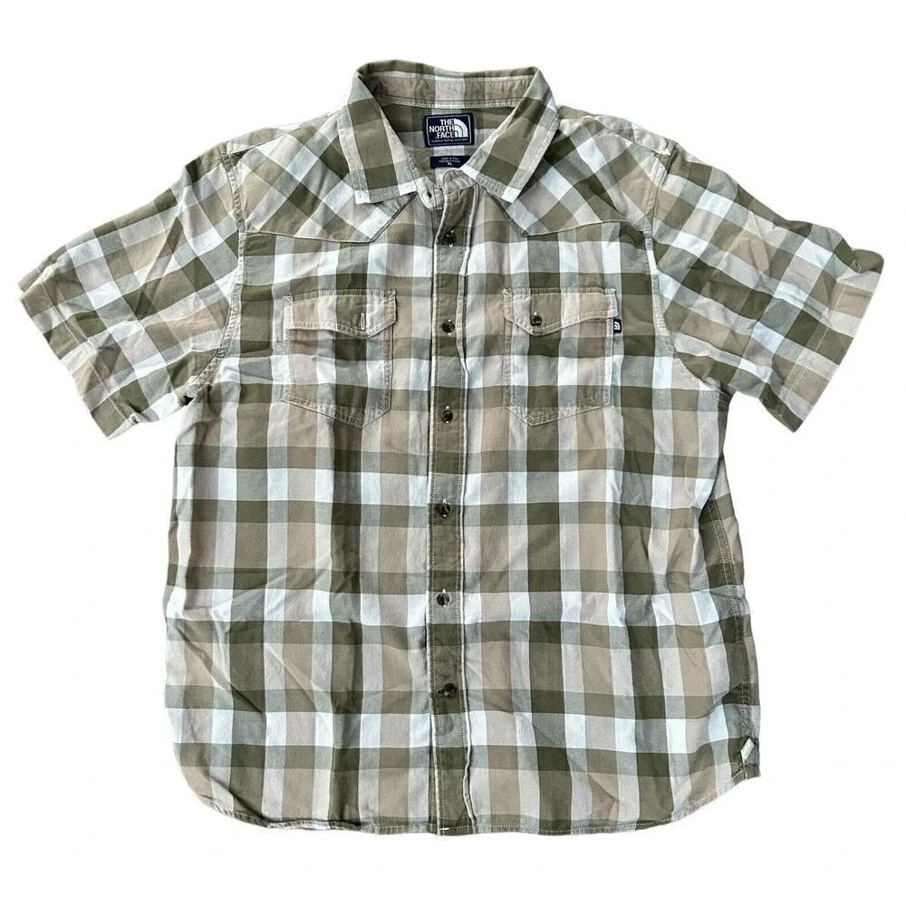 The North Face Men's Short Sleeve Button Down Striped Plaid Shirt Sz‎ XL Cotton